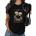 thumbnail image 1 of Women's cotton Black Print Tshirt Graphic Tees Skeleton Lovers Tarot Card Pattern Shirts S-5XL Casual Daily Tops, 1 of 5