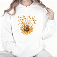 thumbnail image 1 of Women's cotton White Hoodie "Retro Golden Butterfly Sunflower Art Print" Artistic Style Casual Tops S-2XL, 1 of 5