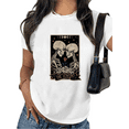 thumbnail image 1 of Women's cotton White Print Tshirt Graphic Tees Skeleton Lovers Tarot Card Pattern Shirts S-5XL Casual Daily Tops, 1 of 4