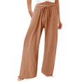 thumbnail image 1 of Women's cotton and linen leggings, high-waisted, casual, loose-fitting, straight-leg with pockets., 1 of 9