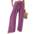thumbnail image 1 of Women's cotton and linen leggings, high-waisted, casual, loose-fitting, straight-leg with pockets., 1 of 9