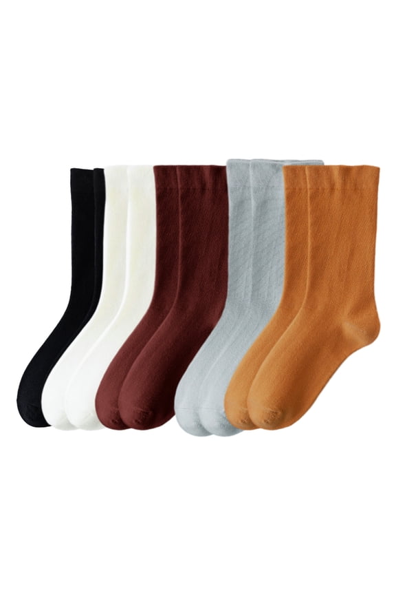 Women's cotton socks boneless seam head midtube socks, women's thin cotton socks, socks-Black + milk white + dark coffee + fog orchid + melon orange
