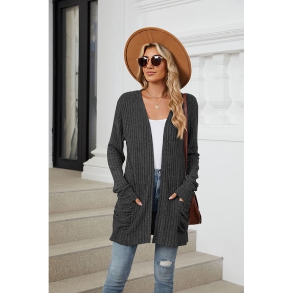 Women's daily versatile loose fit with pockets, classic blue pit stripe mid length jacket