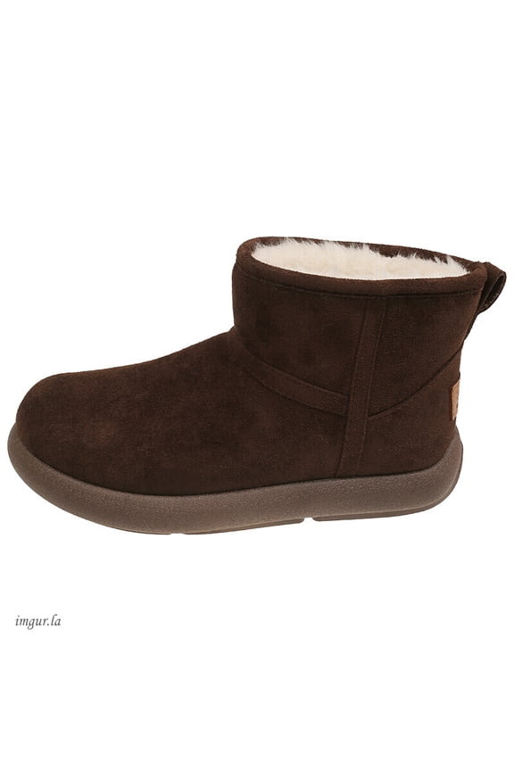 Women's dark brown thick sheepskin lined ankle boots - Warm winter casual shoes that don't require lacing and are comfortable to wear