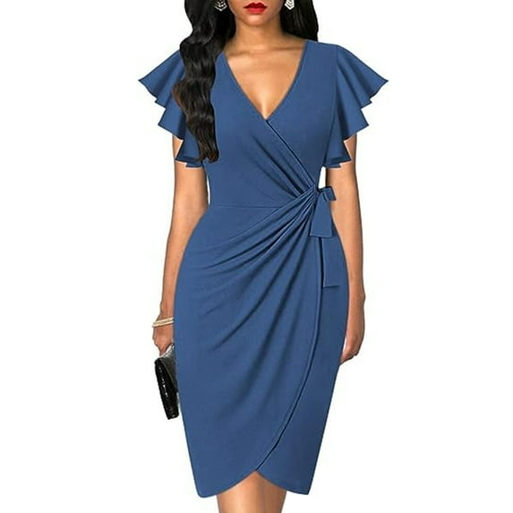 Oten Women's Dress Ruffle Sleeve Mid Dress Casual Cocktail Party Work Dress Slim Dress