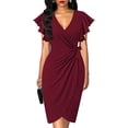thumbnail image 1 of Oten Women's Dress Ruffle Sleeve Mid Dress Casual Cocktail Party Work Dress Slim Dress, 1 of 4
