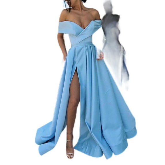 Women's dress summer dress European and American deep V-neck satin multi-color dress-light blue-M