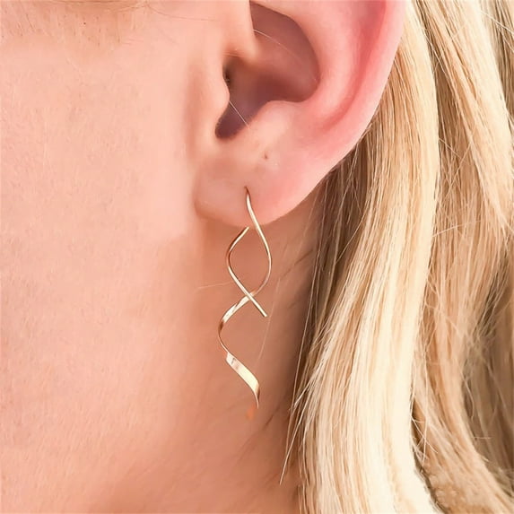 Women's earrings Spiral threader earrings 14k gold plated hoop earrings women's hand curved dangle earrings,Unique gifts for women for birthday parties, Mother's Day, Christmas