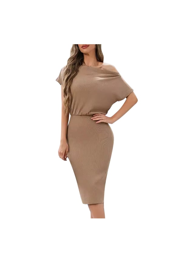 Women's evening Gown Basic Bodycon Dress One Shoulder off Tank Top Short Sleeve Pencil Long Dresses Club Party Dresses Slim Fit Dresses