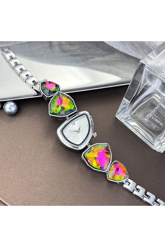 Women’s fashion quartz watch trend avant-garde irregular dial large sparkling special-shaped rhinestone wristwatch for daily wear office party gifts stylish bracelet lady accessories