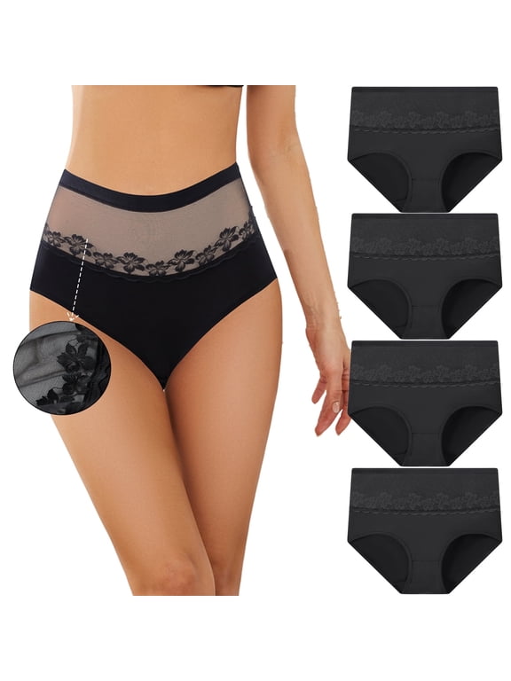 Women's fashion transparent lace high-waisted panties 4 packs