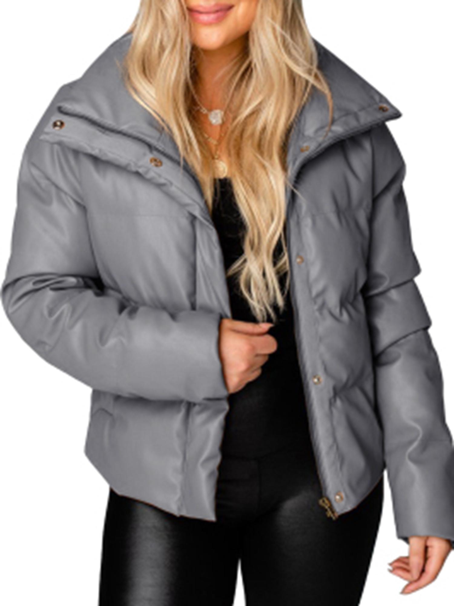Women's fashionable faux leather down jacket zipper loose winter short