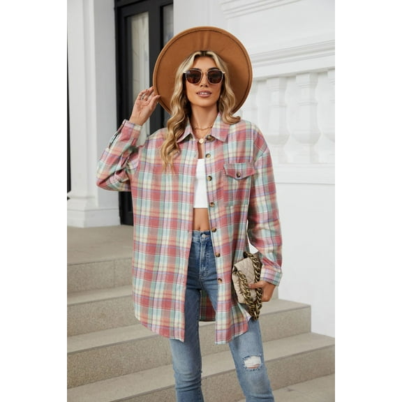 Women's fashionable loose and slimming American retro checkered shirt