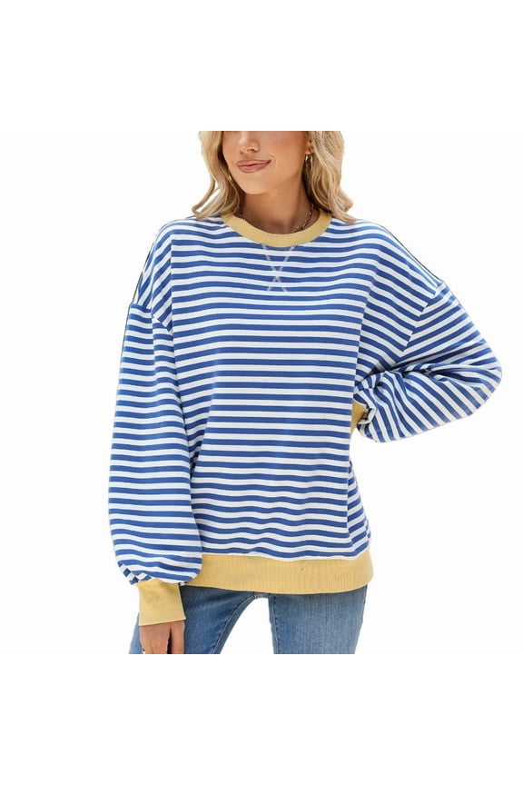 Women's fashionable versatile long sleeved retro striped sweatshirt
