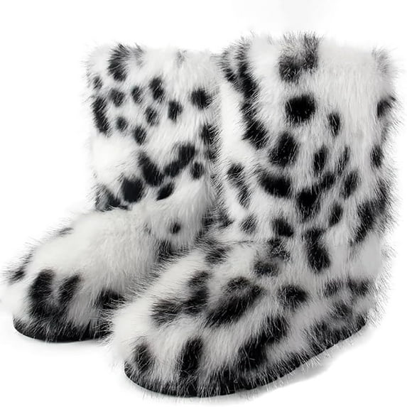 Women's faux fur boots furry snowshoes elegant and stylish booties warm and comfortable non-slip outdoor flats