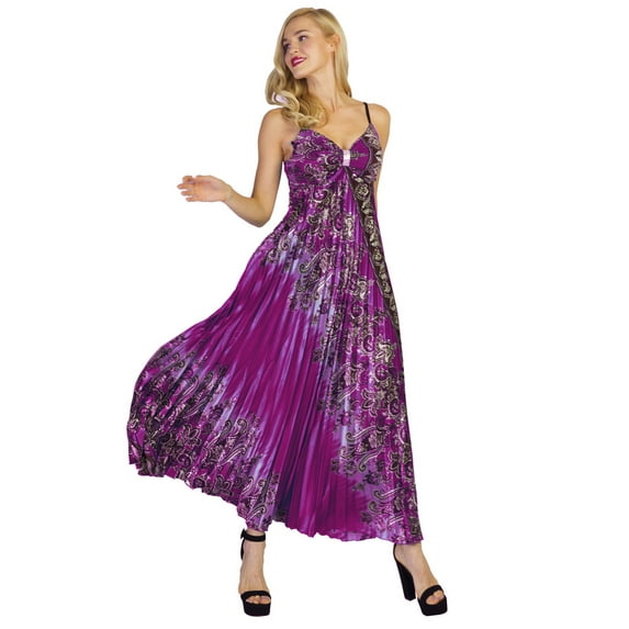 Women's flowy Sleeveless Cinched Camomile Paisley Maxi Dress -One Size Fits Most