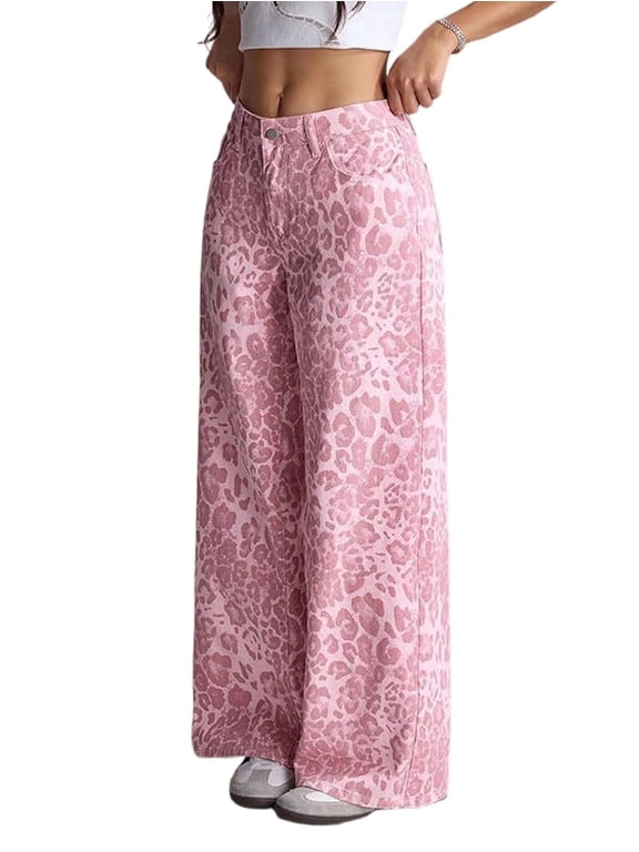 Women's for PINK Leopard Print Wide Leg Jeans S