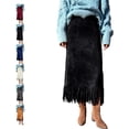 thumbnail image 1 of Women's fringed faux suede skirt, high-waisted slim-fit pencil skirt, elegant autumn/winter midi skirt, vintage A-line slim skirt, 1 of 7