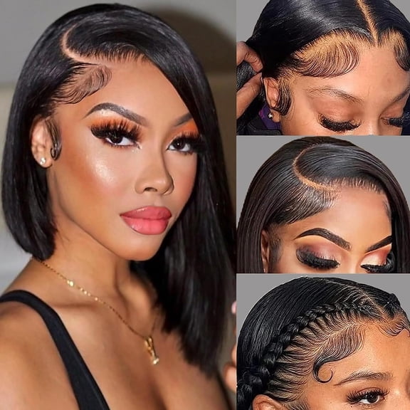 Women's front lace wig black short straight hair high temperature silk chemical fiber headgear wig