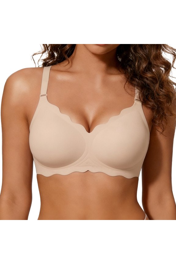 Jelly Bras for Women Wireless Seamless Full Coverage Bra, Scalloped Edges & Adjustable Straps, Everyday Invisible Comfort, Sizes M-2XL