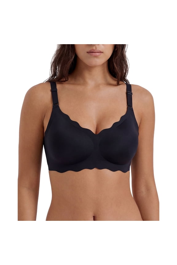 Jelly Bras for Women Wireless Seamless Full Coverage Bra, Scalloped Edges & Adjustable Straps, Everyday Invisible Comfort, Sizes M-2XL