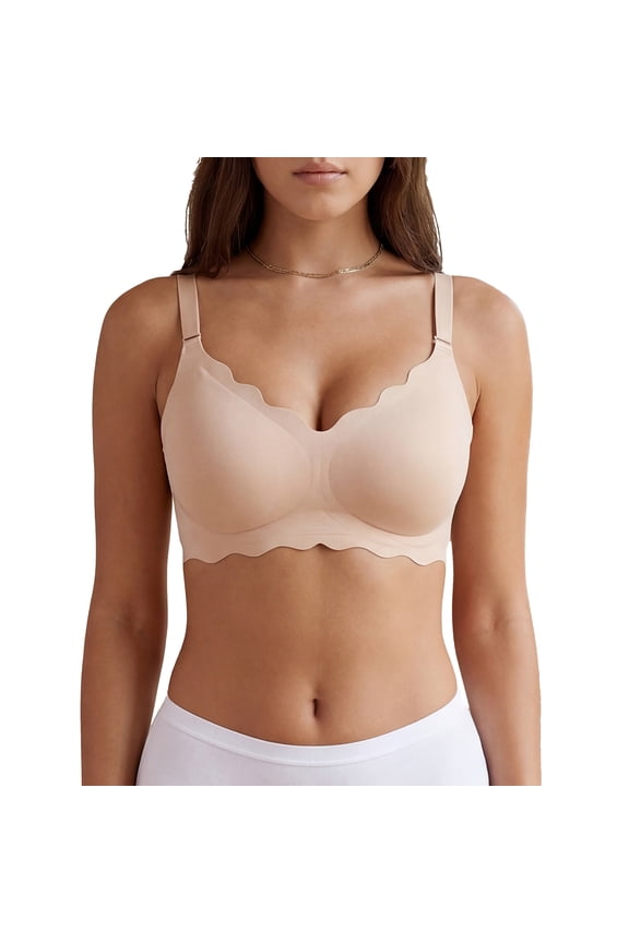 Jelly Bras for Women Wireless Seamless Full Coverage Bra, Scalloped Edges & Adjustable Straps, Everyday Invisible Comfort, Sizes M-2XL