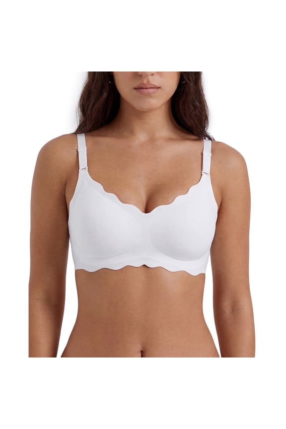 Jelly Bras for Women Wireless Seamless Full Coverage Bra, Scalloped Edges & Adjustable Straps, Everyday Invisible Comfort, Sizes M-2XL