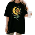 thumbnail image 1 of Women's funny Celestial Sunflower And Crescent Moon Boho Graphic Cotton T Shirt Breathable Short Sleeve Round Neck Top Black S-5XL, 1 of 5