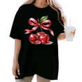 thumbnail image 1 of Women's funny Cherry with Pink Satin Bow Graphic Romantic Coquette Comfortable T Shirt Short Sleeve Round Neck Top Black S-5XL, 1 of 5