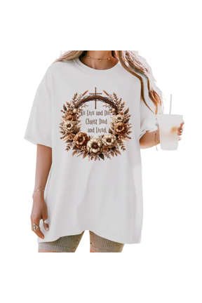 Women's funny Christ Died and Lived Floral Wreath Cross Easter Faith Graphic Comfortable T Shirt Short Sleeve Round Neck Top White S-5XL