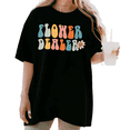 thumbnail image 1 of Women's funny Retro Groovy Flower Colorful Floral Comfortable T Shirt Breathable Short Sleeve Round Neck Top Black S-5XL, 1 of 5