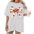 thumbnail image 1 of Women's funny Strawberry Center Bow Graphic Coquette Elegant Comfortable T Shirt Short Sleeve Round Neck Top White S-5XL, 1 of 5