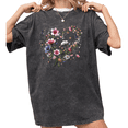 thumbnail image 1 of Women's funny Vintage Colorful Wildflower Heart Bouquet Graphic Short Sleeve Comfortable Washed T Shirt Black S-2XL Plus Size, 1 of 5