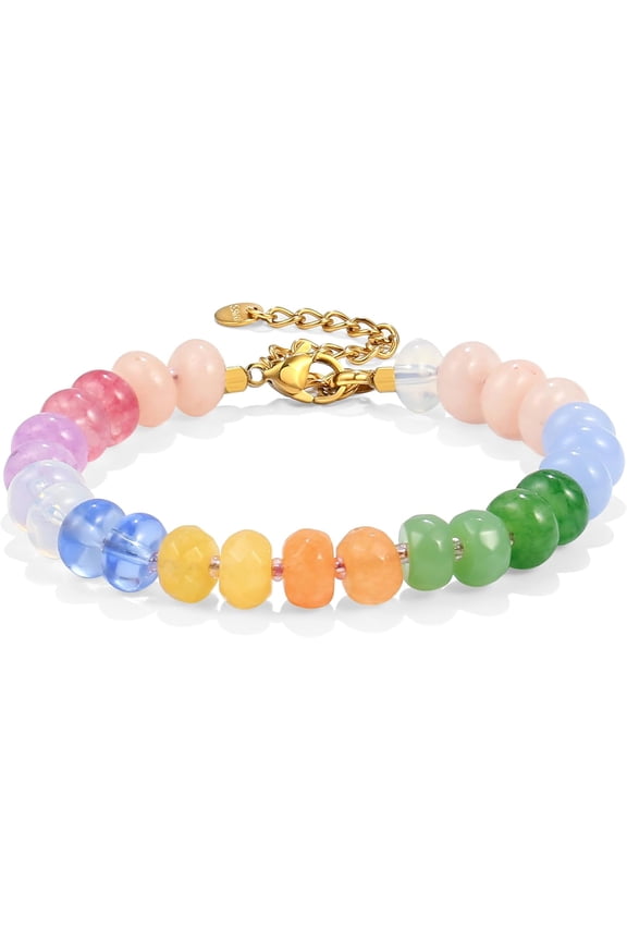 Women's gemstone beaded bracelet, colorful natural stone surfing beach rainbow bracelet, jewelry gift