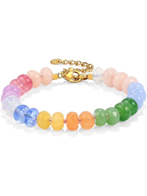Women's gemstone beaded bracelet, colorful natural stone surfing beach rainbow bracelet, jewelry gift