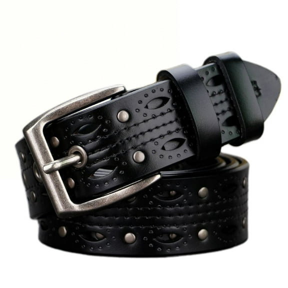Women's genuine leather belt Cowhide simple and versatile Korean version fashion rivet decorative belt women's jeans retro hollow tide