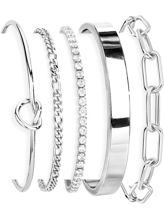 Women's gold bracelet set, fade-resistant and waterproof, fashionable and trendy accessories, Cuban knot paperclip beaded bracelet, perfect for stacking jewelry, Mother's Day gift.