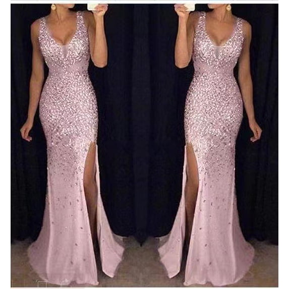 Women's high-slit gold-embroidered dress, long evening gown