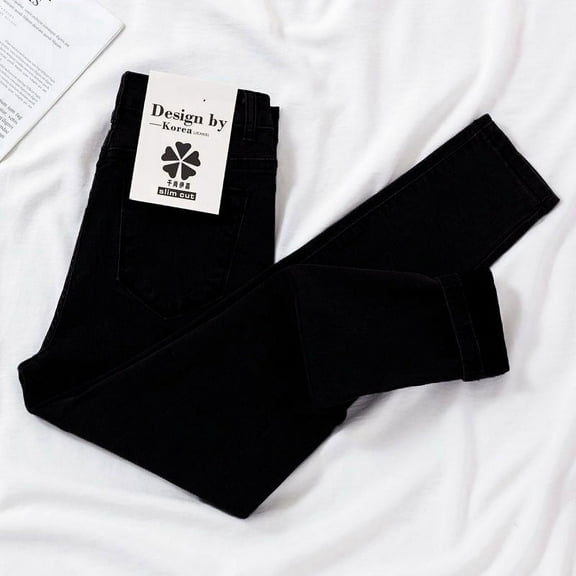 Women's high waist slim jeans solid color cropped pants