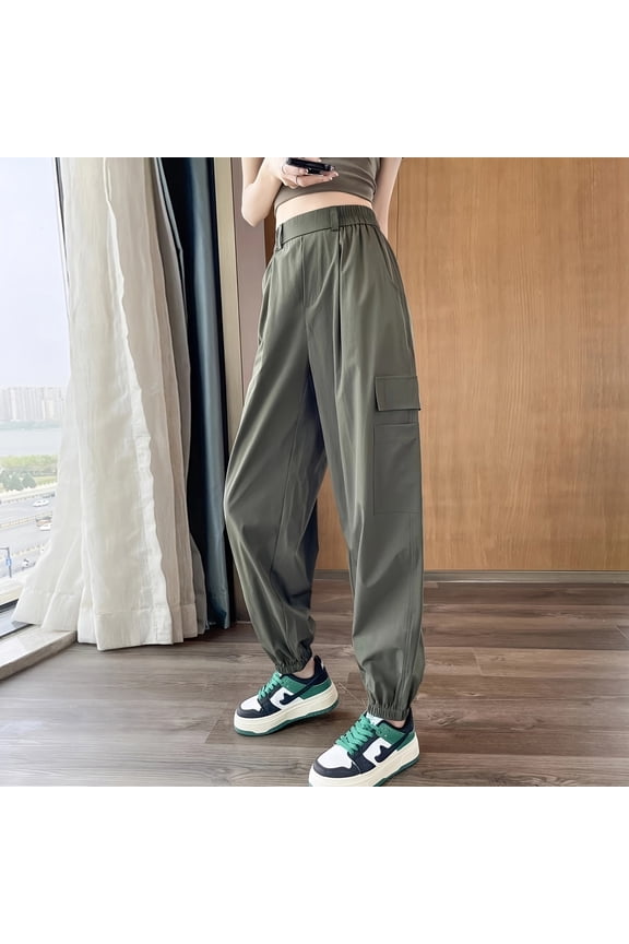 Women's high-waisted American-style cargo pants, slimming, breathable, quick-drying, loose, casual, lightweight sporty trousers