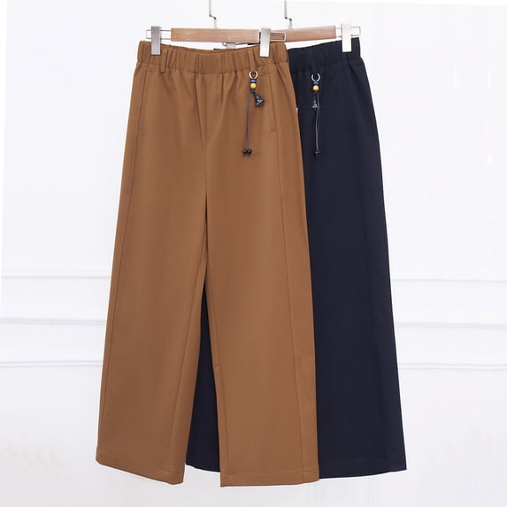 Women's high-waisted wide-leg pants, loose straight pants, elasticized stretch waist casual pants