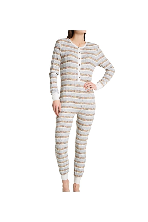 Women's honeydew 31545 Overslept Variegated Rib Onesie (Heather Grey Stripe L)