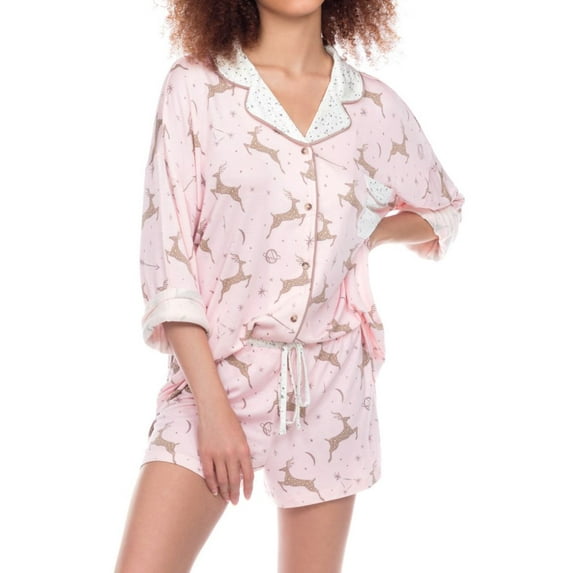 Women's honeydew 64933 Tucked In Long Sleeve PJ Set (Wish Deer S)