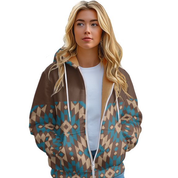 Women's hooded sweatshirt Zip Long Sleeve Hoodie Tribal Aztec Vintage Casual Jacket