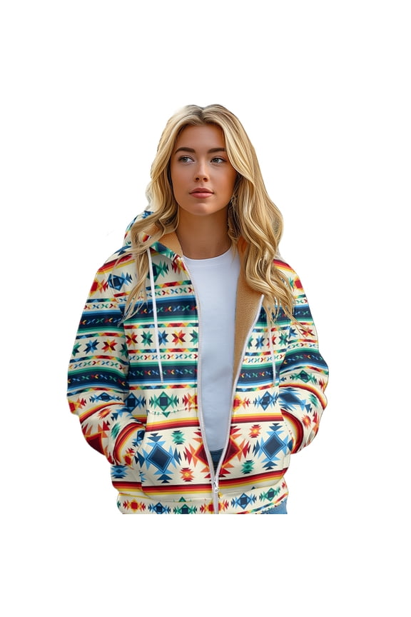 Women's hooded sweatshirt Zip Long Sleeve Hoodie Tribal Aztec Vintage Casual Jacket