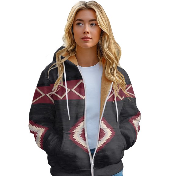 Women's hooded sweatshirt Zip Long Sleeve Hoodie Tribal Aztec Vintage Casual Jacket