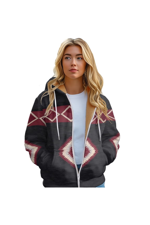 Women's hooded sweatshirt Zip Long Sleeve Hoodie Tribal Aztec Vintage Casual Jacket
