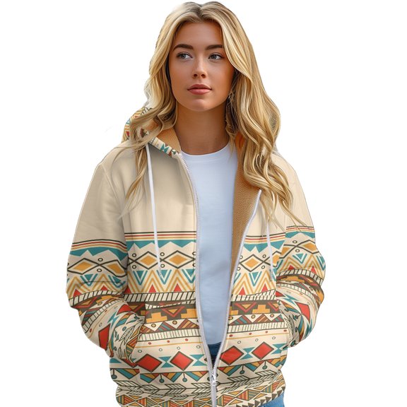 Women's hooded sweatshirt Zip Long Sleeve Hoodie Tribal Aztec Vintage Casual Jacket