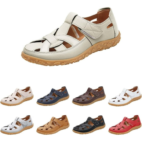 Women's hook and loop fastener casual shoes Soft sole beach shoes with foot arch pad