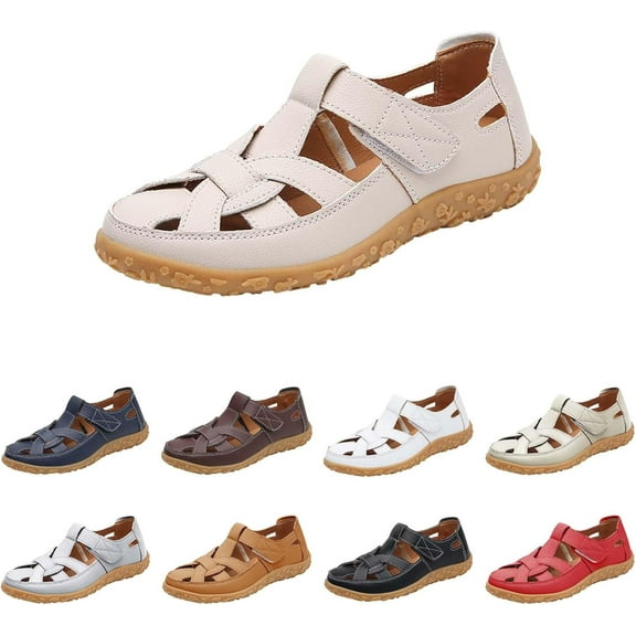 Women's hook and loop fastener casual shoes Soft sole beach shoes with foot arch pad